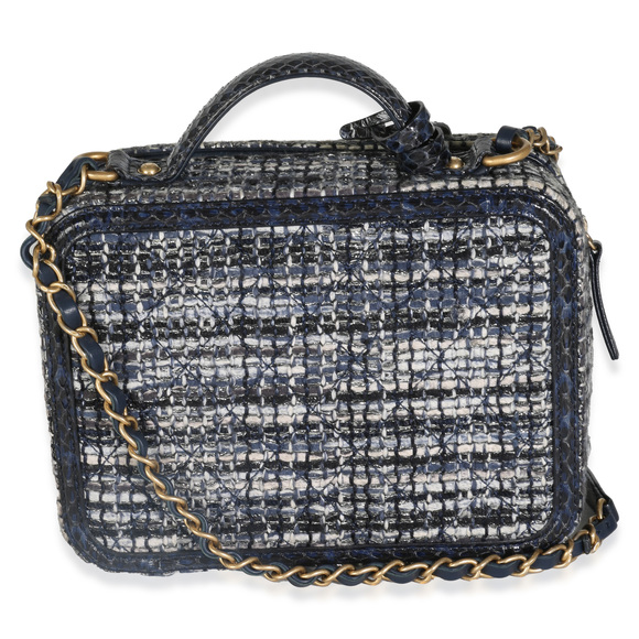 Chanel Navy Tweed Python Medium Filigree Vanity Case - Picture 2 of 8